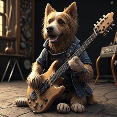 dog playing guitar