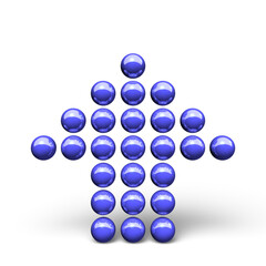 ボールで構成された上向きの青い矢印。