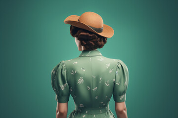 Elegance and vintage dressed woman in dress and hat in 1950s style, created with Generative AI Technology - 594435300