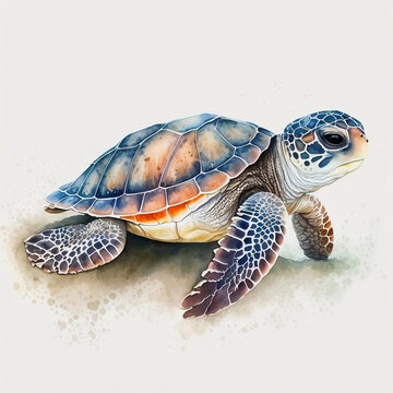 Sea Turtle Hatchling Watercolour Illustration | Wildlife Portrait