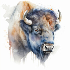 portrait of a buffalo | Bull Watercolour Illustration | Wildlife Portrait
