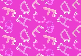 Cartoon English alphabet letters seamless monster with eyes pattern for kids clothes print and accessories and linens