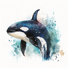 Orca Drawing | Killer whale Portrait | Wildlife Watercolour Illustration