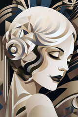 ai generated, woman ilustration, 1920s and 30s aesthetic, art deco paterns - obrazy, fototapety, plakaty