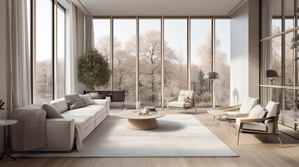 Fototapeta premium contemporary living room with open concept. Generative Ai