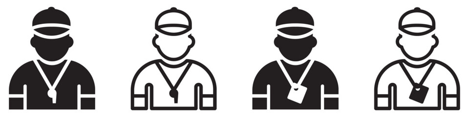 Set of trainer icons. Personal trainer or just a trainer. Coach symbol. Vector.
