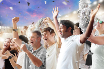 Football team supporter. Black and white stadium.