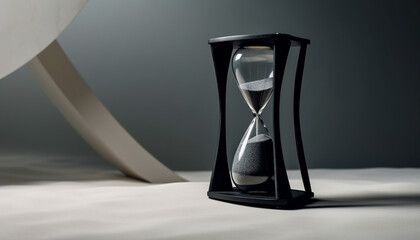 Sand flowing through antique hourglass time up generated by AI