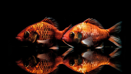Multi colored siamese fish swimming in tank generated by AI