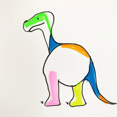 Dinosaur Children's Crayon Drawing Colorful Kindergarten Kids Juvenile Surreal Weird Creative Generative AI
