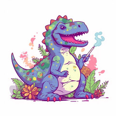 Fototapeta premium Purple Dinosaur Smoking Vaping White Background Generative AI