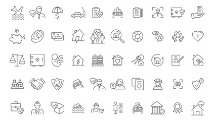  Insurance elements - minimal thin line web icon set. Outline icons collection. Simple vector illustration