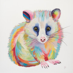 Possum with Colorful Details in Fur Neon Technicolor Prismatic Generative AI