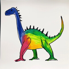 Fototapeta premium Dinosaur Children's Crayon Drawing Colorful Kindergarten Kids Juvenile Surreal Weird Creative Generative AI