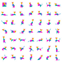Tangram puzzle game for kids. Set of tangram cats.