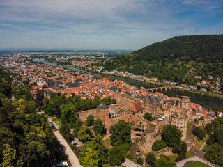 Fototapeta na wymiar Aerial view by drone Heidelberg Baden-Wurtemberg Bridge Neckar Germany