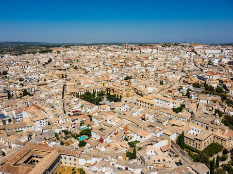 Aerial vIew by drone. Summer. Ubeda, province Jaen in Andalucia Spain