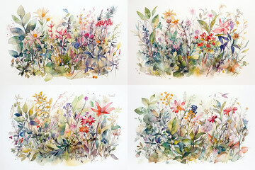 Flowers Watercolor Ilustration Botanical Spring Set Generative AI