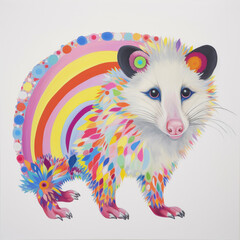 Possum Colorful Painting Geometric Shapes on White Generative AI