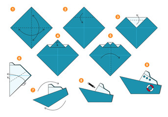 Origami tutorial for kids. Origami cute ship.