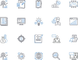 Scrutinization line icons collection. Inspection, Analysis, Audit, Assessment, Examination, Investigation, Review vector and linear illustration. Observation,Scrutiny,Inquiry outline signs set