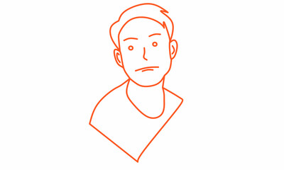 Line art with orange colored lines sketching a boy's face with half body shape