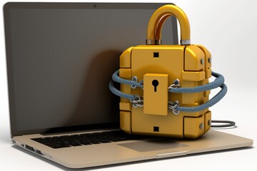 A bag with a padlock locks a computer. Ai generated.
