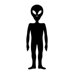 Alien icon. Black silhouette. Vertical front view. Vector simple flat graphic illustration. Isolated object on a white background. Isolate.