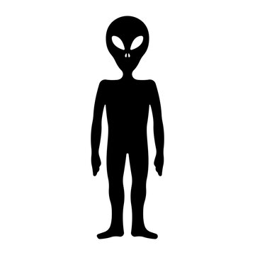 Alien icon. Black silhouette. Vertical front view. Vector simple flat graphic illustration. Isolated object on a white background. Isolate.