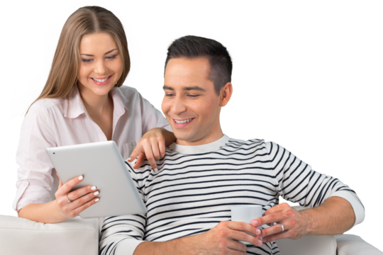 Smiling Couple Using a Tablet
