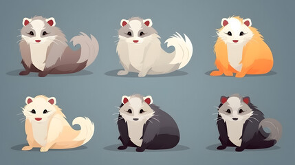 Ferret Frenzy: Funny Cute Ferrets in Flat Design, AI Generative