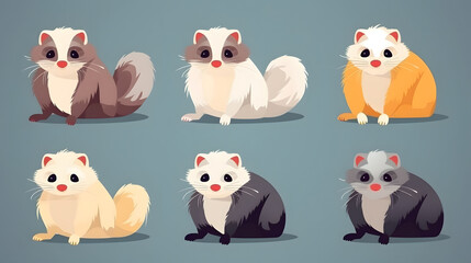 Ferret Frenzy: Funny Cute Ferrets in Flat Design, AI Generative