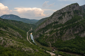 Horizontal panorama of the  river canyon.