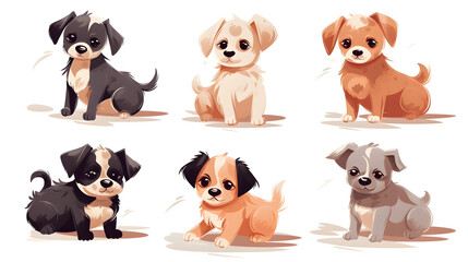 Obraz na płótnie Canvas Playful Paws: Embark on a Whimsical Journey with Funny Cute Puppies in Flat Design, AI Generative