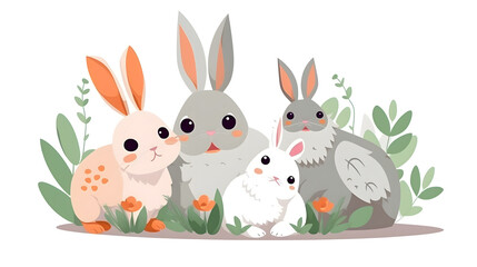 Obraz premium Boundless Bunnies: Embark on a Hilarious Journey with Funny Cute Rabbits in Flat Design - AI Generative