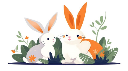 Hare-Raising Cuteness: Funny Cute Rabbits in Flat Design, AI Generative