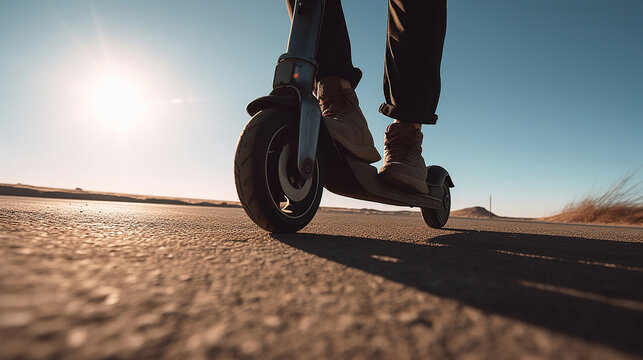 legs of man on electric scooter outdoor. Generative Ai