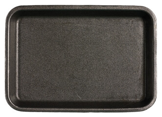 Empty polystyrene packaging for meat, vegetables on a white isolated background, top view