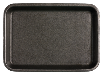 Empty polystyrene packaging for meat, vegetables on a white isolated background, top view