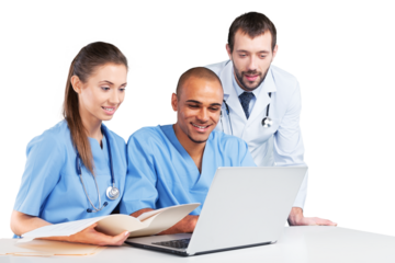 Portrait of Doctors Looking at Laptop
