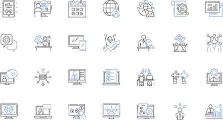 Employment and engagement line icons collection. Motivation, Productivity, Incentives, Collaboration, Satisfaction, Loyalty, Commitment vector and linear illustration. Training,Communication