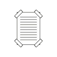 Paper sheet stuck with sticky tape icon. Vector. Line style.