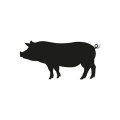 Pig icon. Black silhouette. Vector. Flat design.	