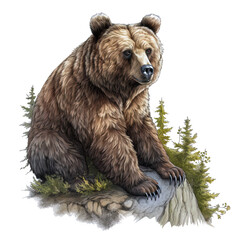 Fototapeta premium Woodland Bear Clipart Illustration in Whimsical Forest Setting, Perfect for Children's Designs, Greeting Cards, and Invitations - Generative AI