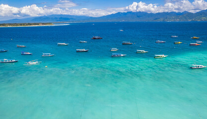 Fototapeta na wymiar Aerial of Gili Trawangan beach in Lombok, Indonesia