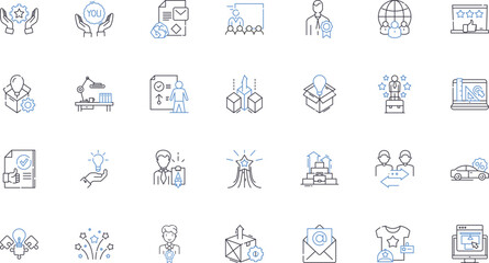 Outreach and connection line icons collection. ommunity, Nerking, Relationship, Collaboration, Partnership, Engagement, Interaction vector and linear illustration. Outreach, Communication, Association