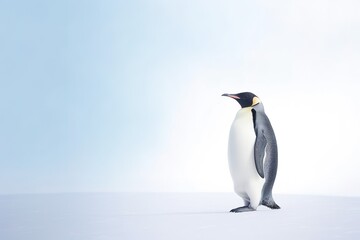 Fototapeta na wymiar Emperor penguin digital illustration over gradient background with copy space. Generative AI
