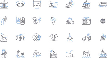 Touring adventurers line icons collection. Wanderlust, Exploration, Adventure, Exploration, Expedition, Discovery, Trekking vector and linear illustration. Hiking,Camping,Mountaineering outline signs