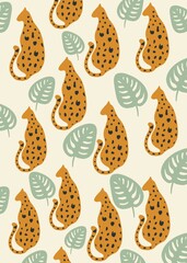 Abstract pattern in pastel shades with leopards and cougars