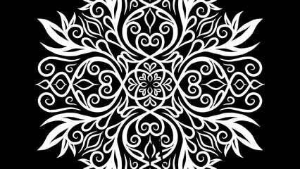 Beautiful caleidoscope Black and white line art of traditional background batik dayak ornament design template elements
